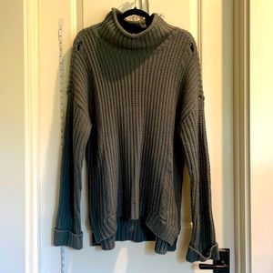Supplies chunky knit mock turtleneck olive green sweater